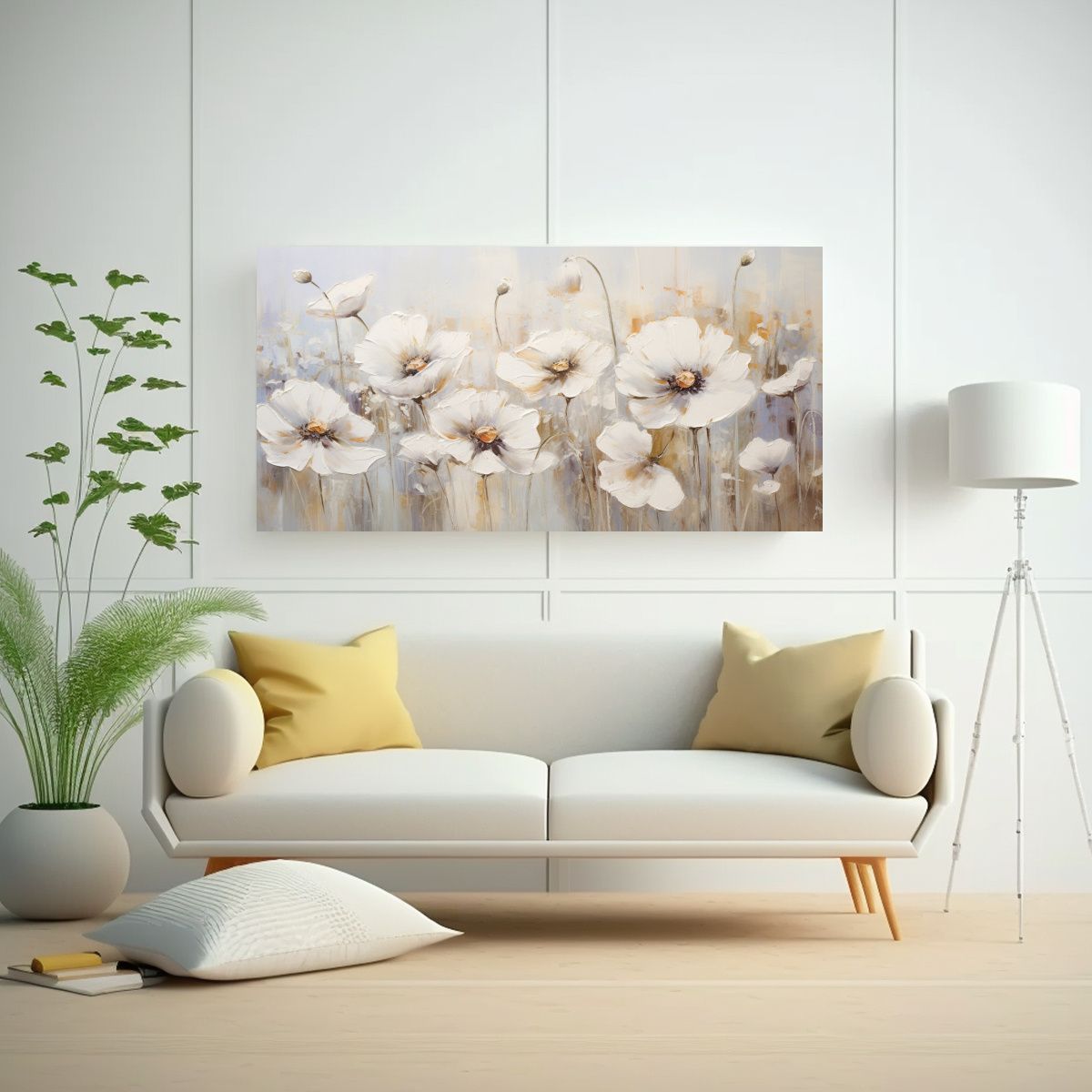 GENERICO - Cuadro De Amapolas Blancas En Estilo De Pintura 80x40 Cm