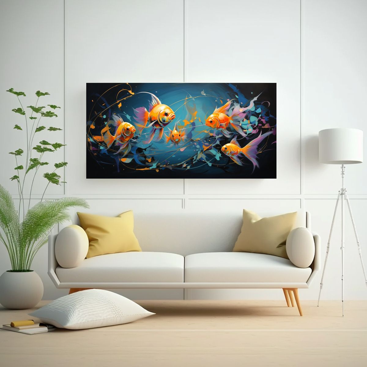 GENERICO - Cuadro De Peces Abstractos En Tela Para 100x50 Cm