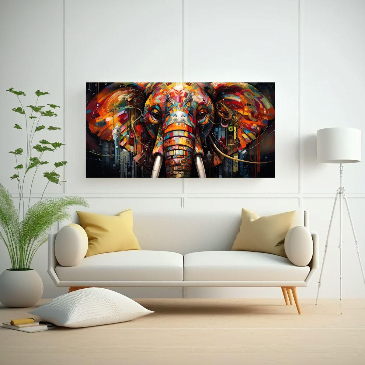 GENERICO - Obra Maestra Elefante Abstracto En Cuadro 100x50 Cm