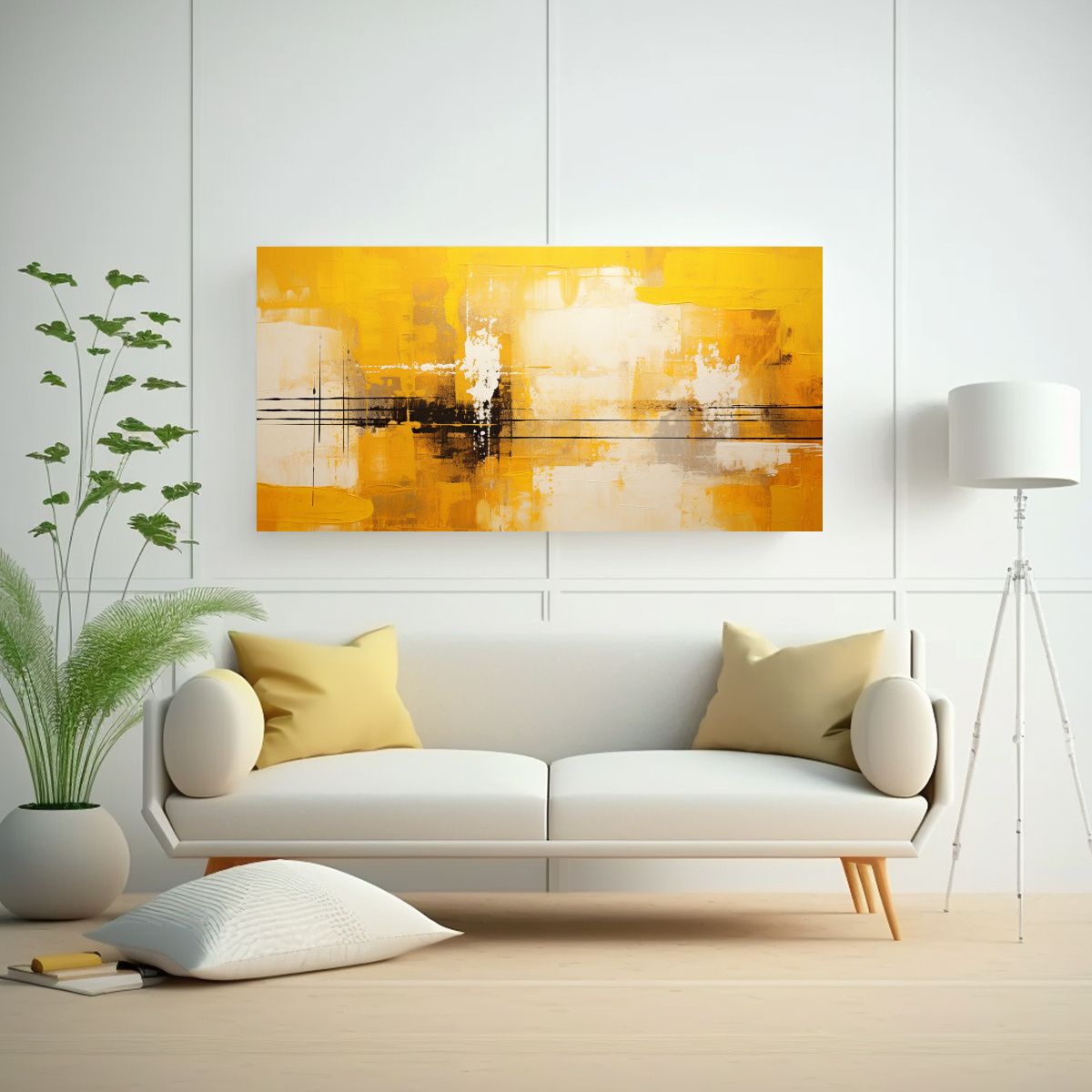 GENERICO - Cuadro Abstracto Amarillo Con Reflejo De Colores 80x40 Cm