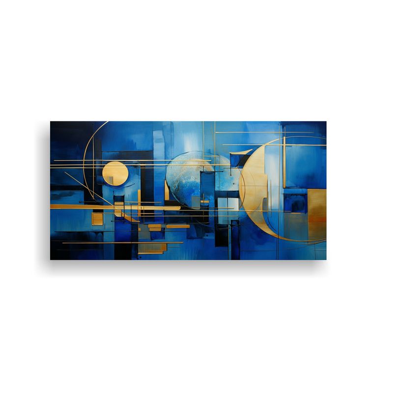 GENERICO - Cuadro Abstracto Azul Y Dorado Expresivo 80x40 Cm