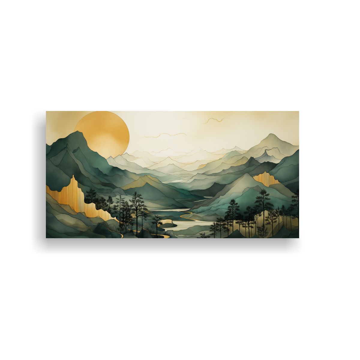 GENERICO - Pintura Minimalista Con Montañas En Tonos 60x30 Cm