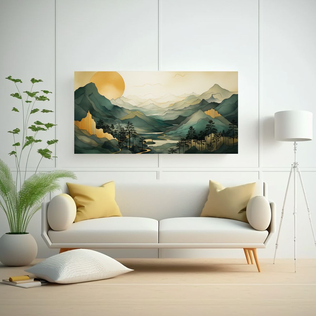 GENERICO - Pintura Minimalista Con Montañas En Tonos 100x50 Cm