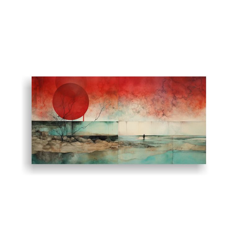 GENERICO - Pintura De Ambiente Con Acuarela Roja Turquesa Y 80x40 Cm