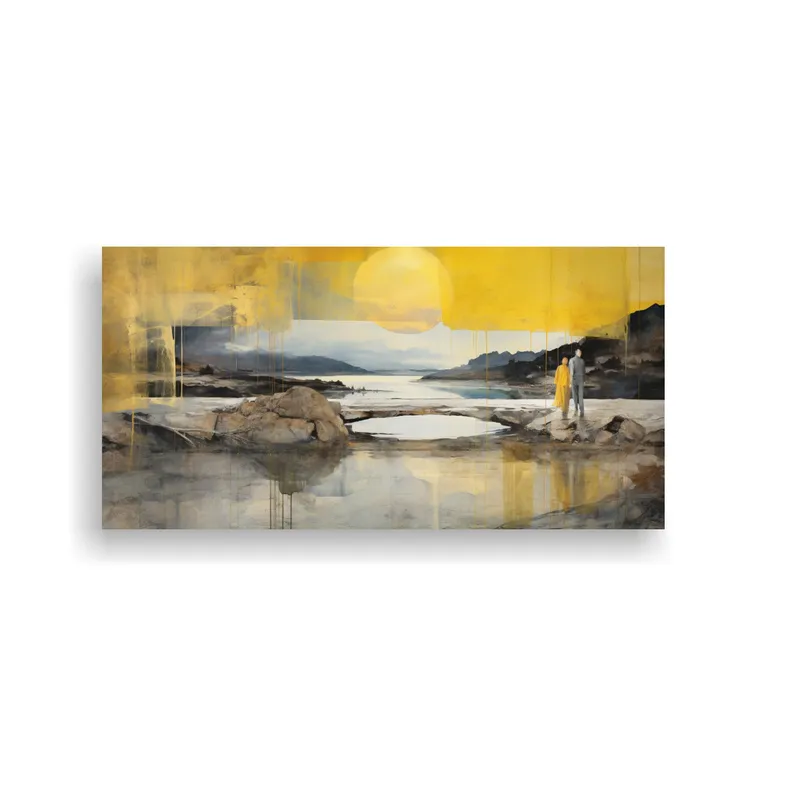 GENERICO - Cuadro Diseño Culturar Con Acuarela Amarilla 100x50 Cm