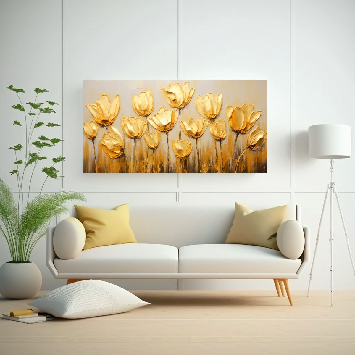 GENERICO - Cuadro De Imagen Creativa De Tulipanes Dorados En 60x30 Cm