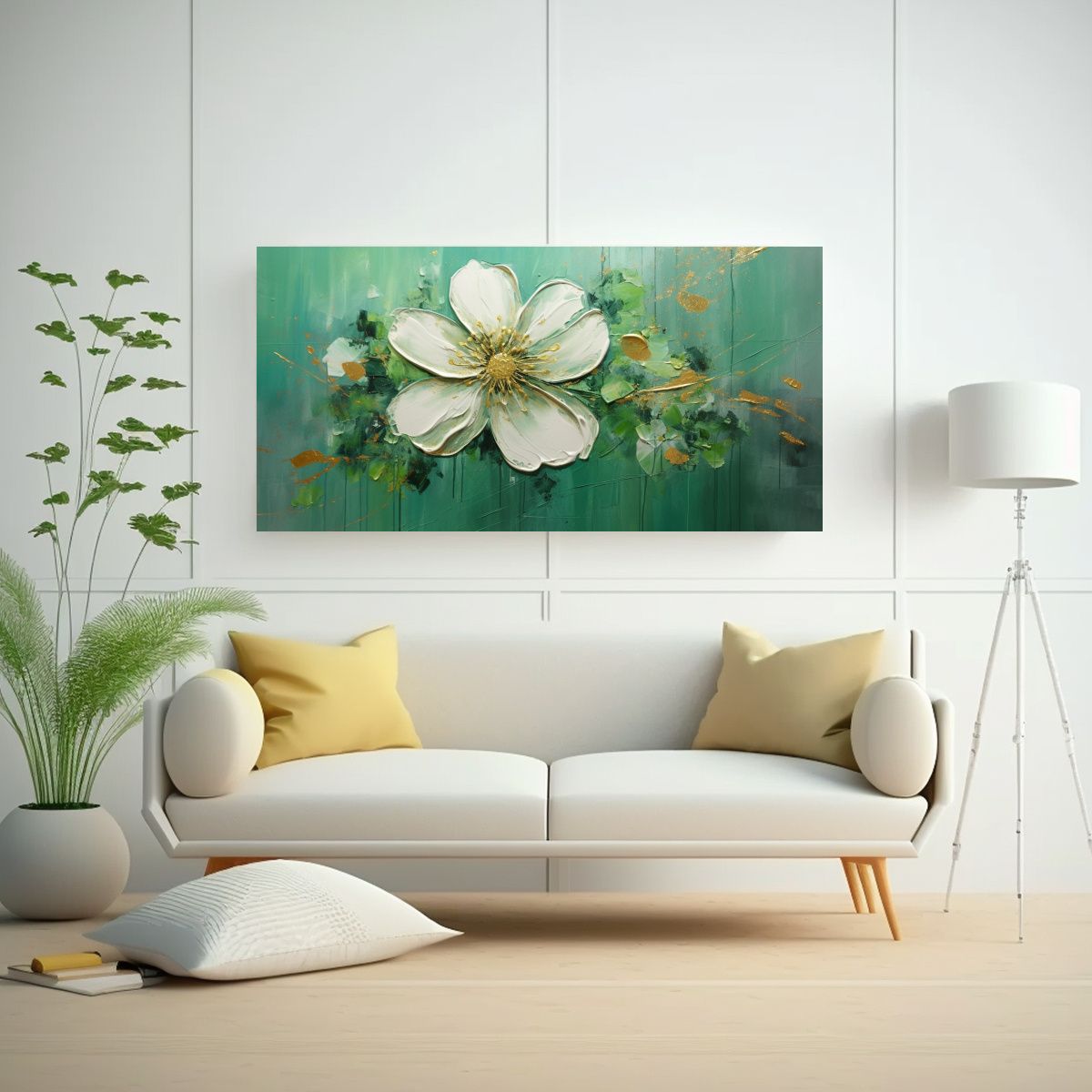 GENERICO - Pintura En Bastidor De Flores Verdes En Estilo De 80x40 Cm