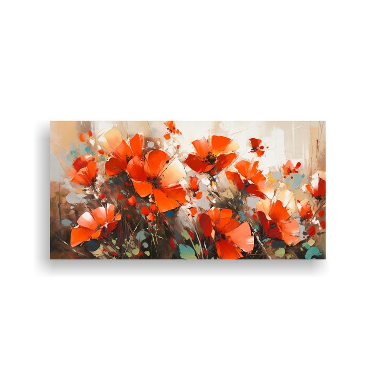 GENERICO - Pintura Lienzo Bastidor Flores Rojas Y Naranjas 80x40 Cm