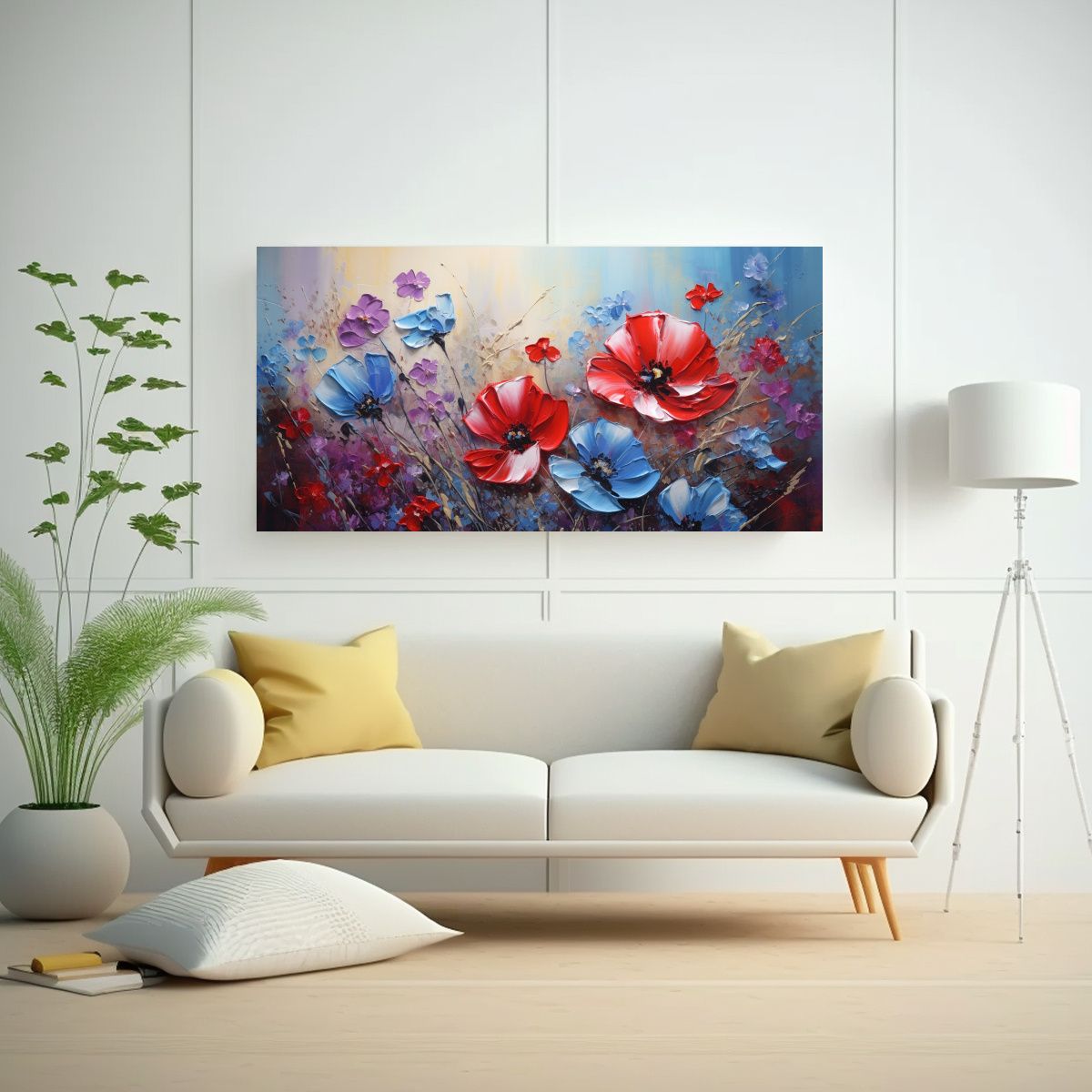 GENERICO - Cuadro Colorido A Red AND Blue Colores Florales 60x30 Cm