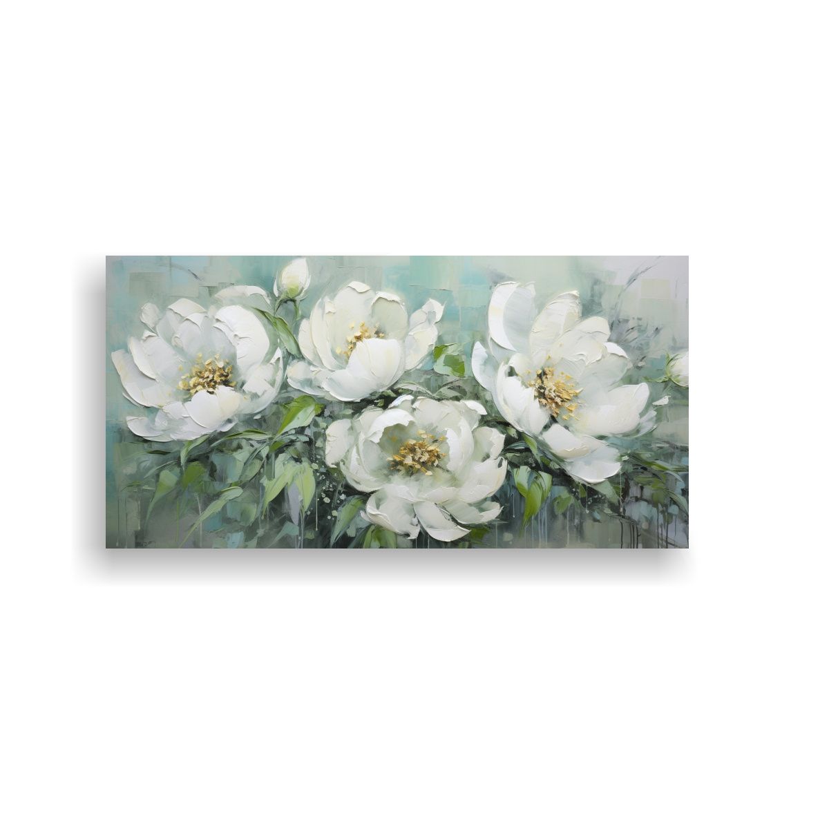 GENERICO - Pintura Floral De Peonías Verdes En Lienzo 100x50 Cm