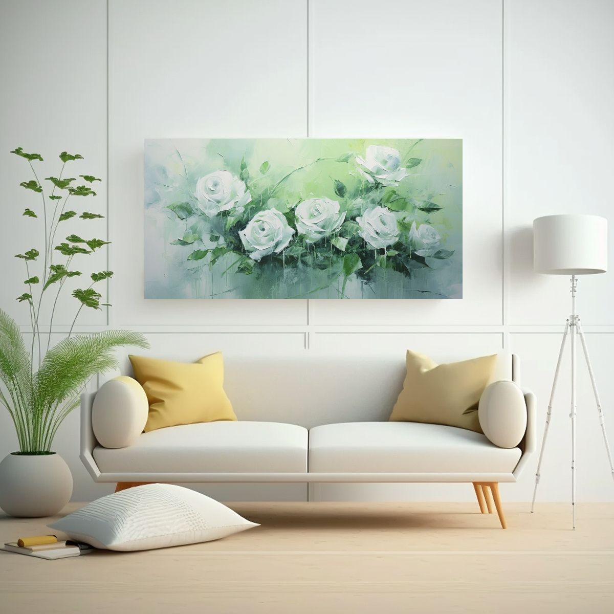 GENERICO - Cuadro Minimalista De Rosas Verdes Sobre Lienzo 60x30 Cm