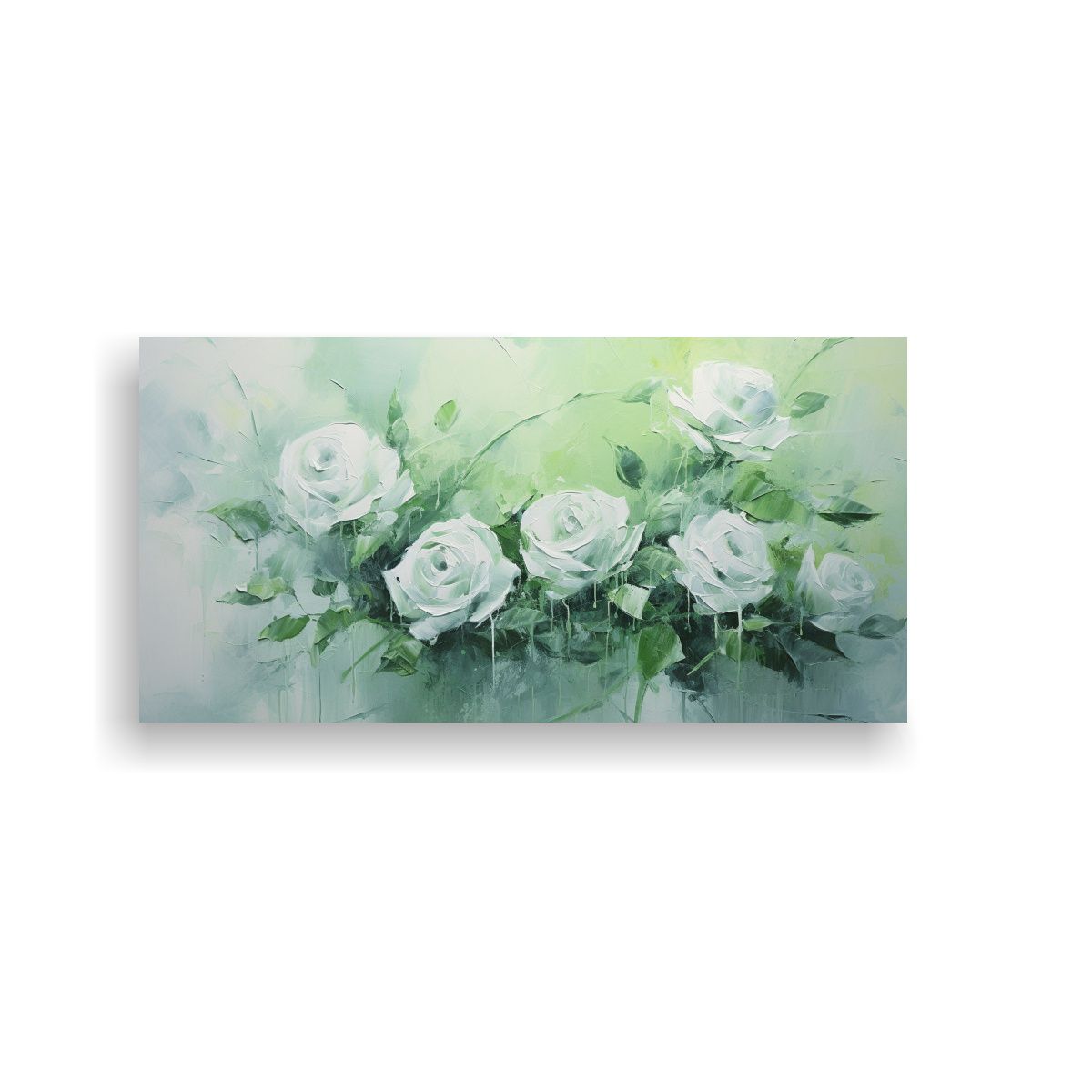 GENERICO - Cuadro Minimalista De Rosas Verdes Sobre Lienzo 80x40 Cm