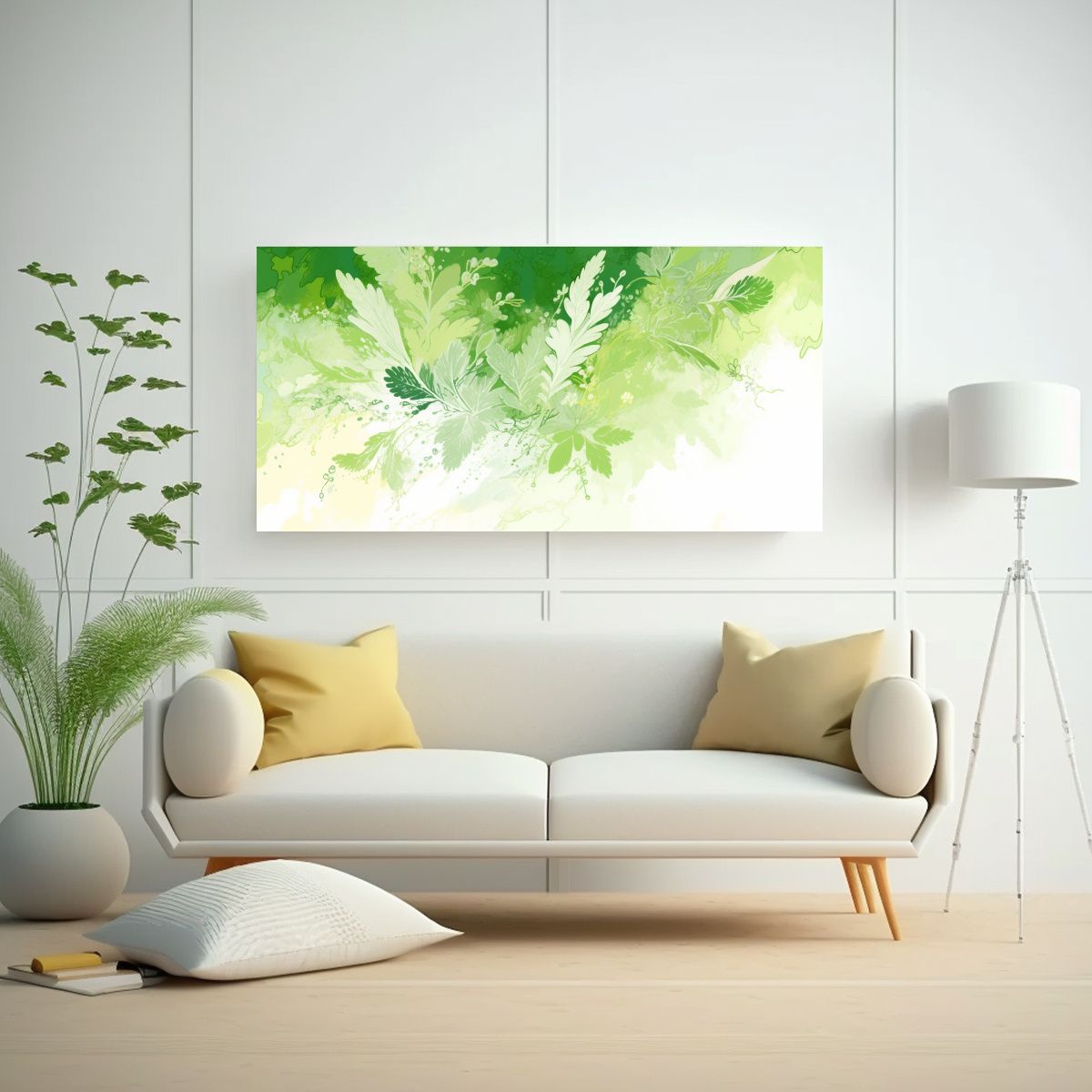 GENERICO - Cuadro De Tela Diseño Verde Y Blanco En Estilo 60x30 Cm