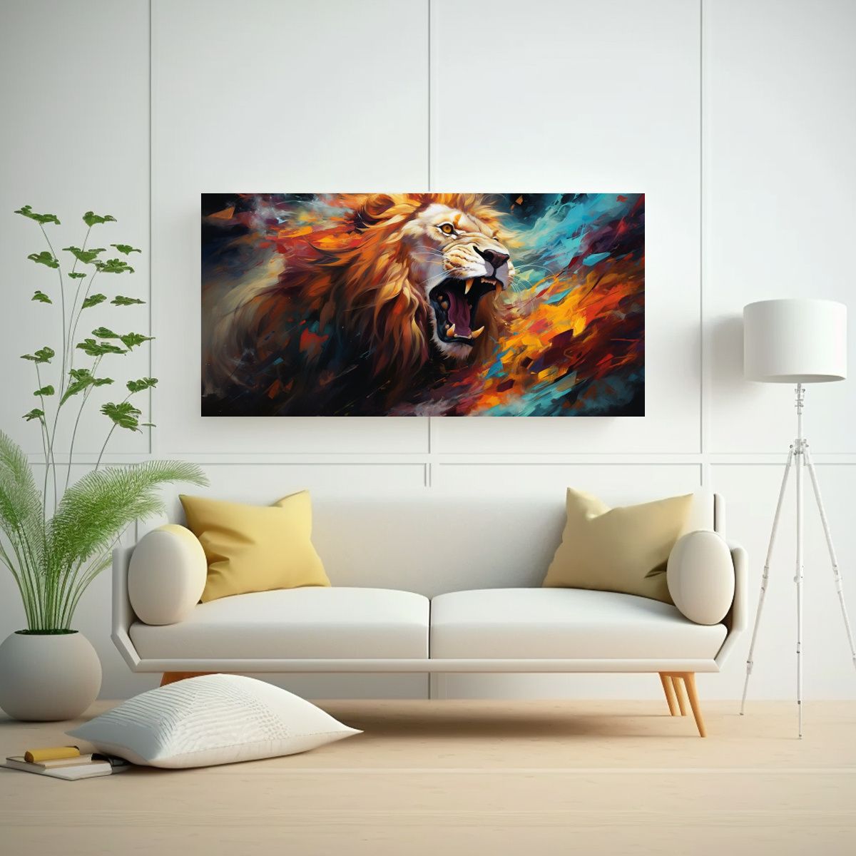 GENERICO - Cuadros Abstractos De Leones En Lienzo Ambiente 100x50 Cm