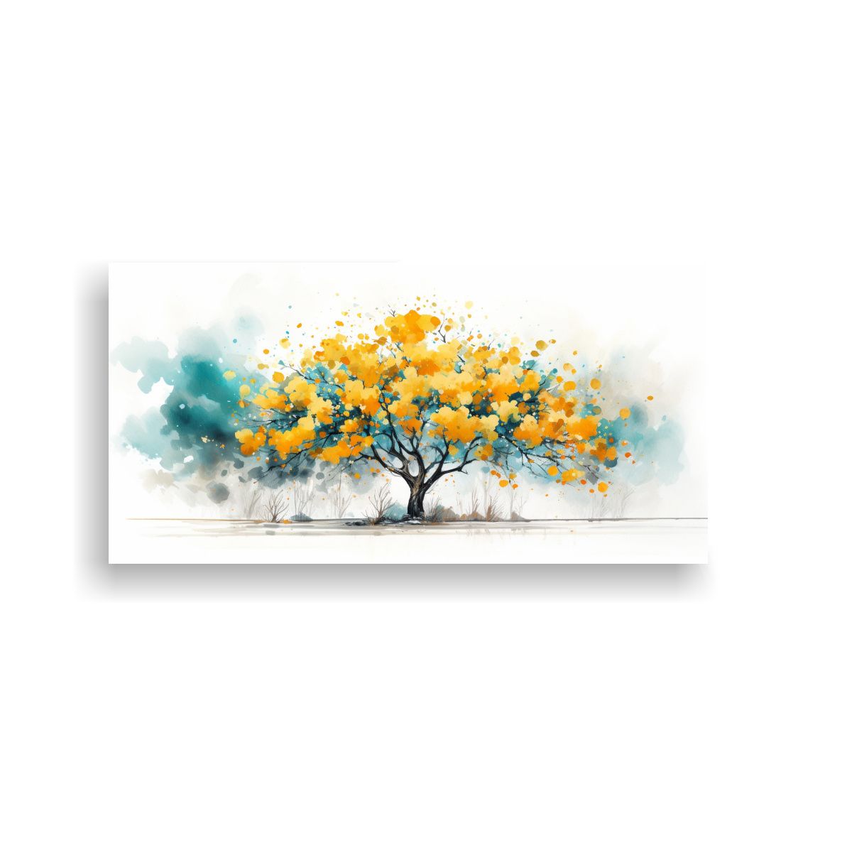GENERICO - Pintura Abstracta De árbol Amarillo Y Turquesa 100x50 Cm