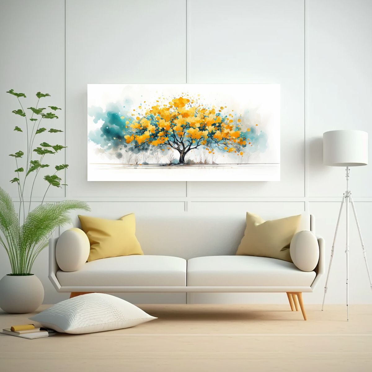 GENERICO - Pintura Abstracta De árbol Amarillo Y Turquesa 100x50 Cm