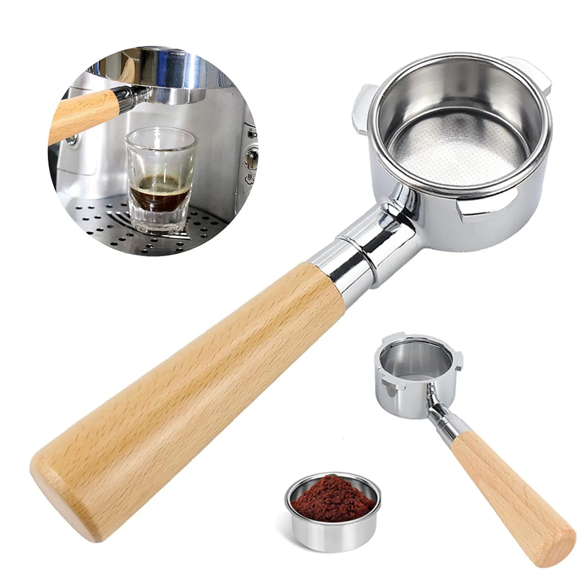 KUANGYE - Portafiltro Sin Fondo 51mm 3 Orejas, Para Cafetera Espresso