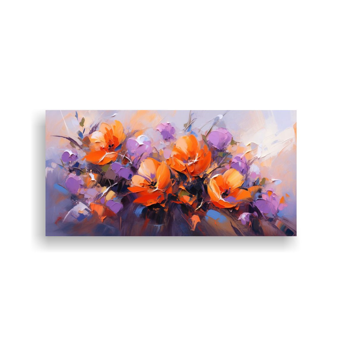 GENERICO - Pintura Flores Morado Y Naranja En Lienzo Para 100x50 Cm