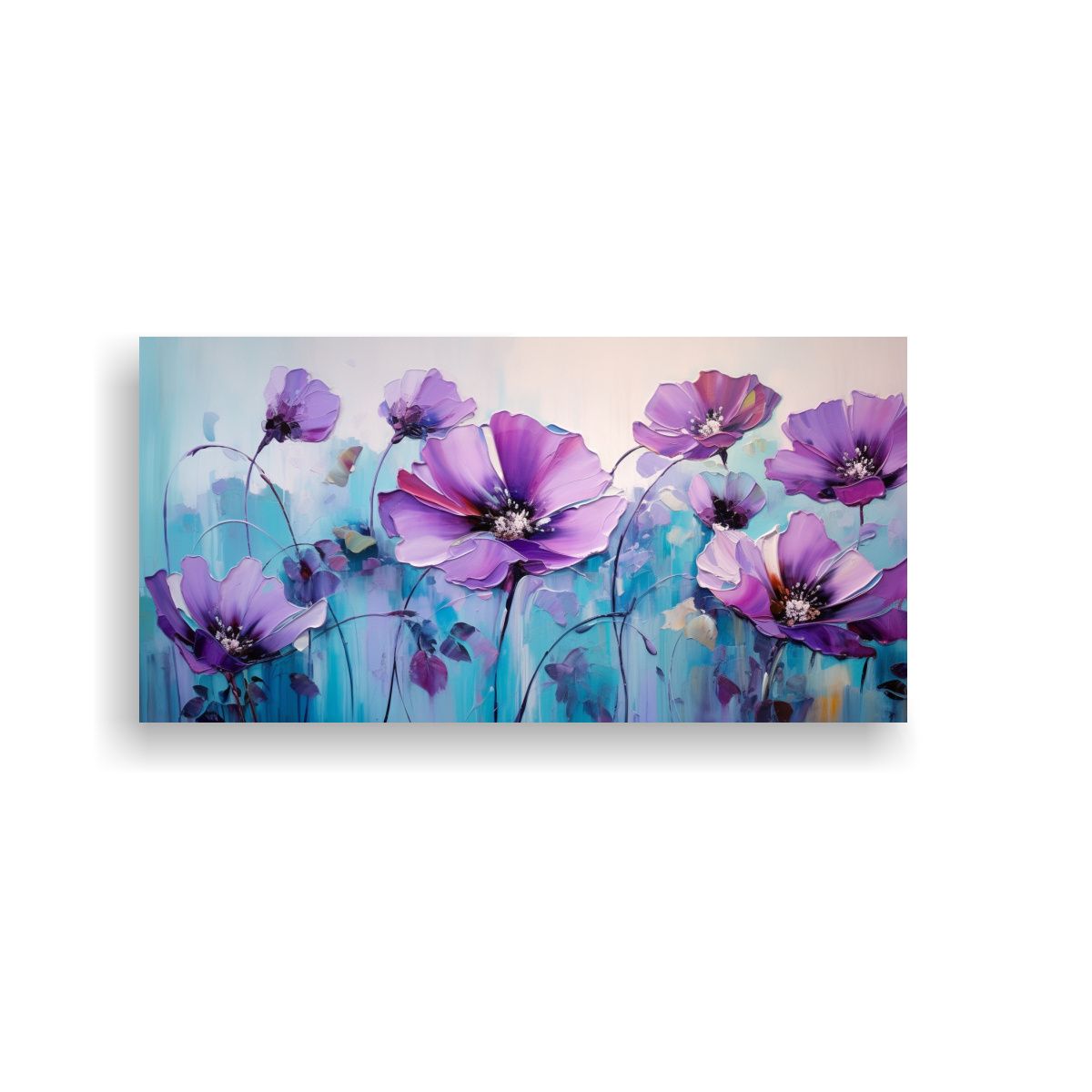 GENERICO - Cuadro De Flores Púrpuras Y Cian Abstracto En 100x50 Cm