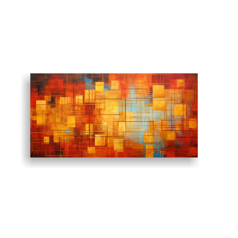 GENERICO - Pintura Abstracta De Lienzo Con Cuadrados De 60x30 Cm