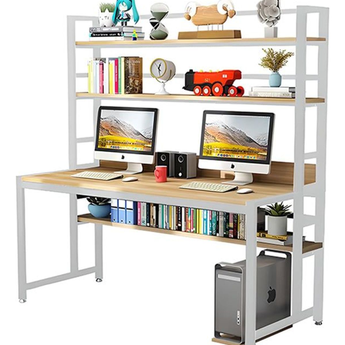 ANYHOGAR - Escritorio Grande Repisa 3 Niveles Madera Oficina Blanca