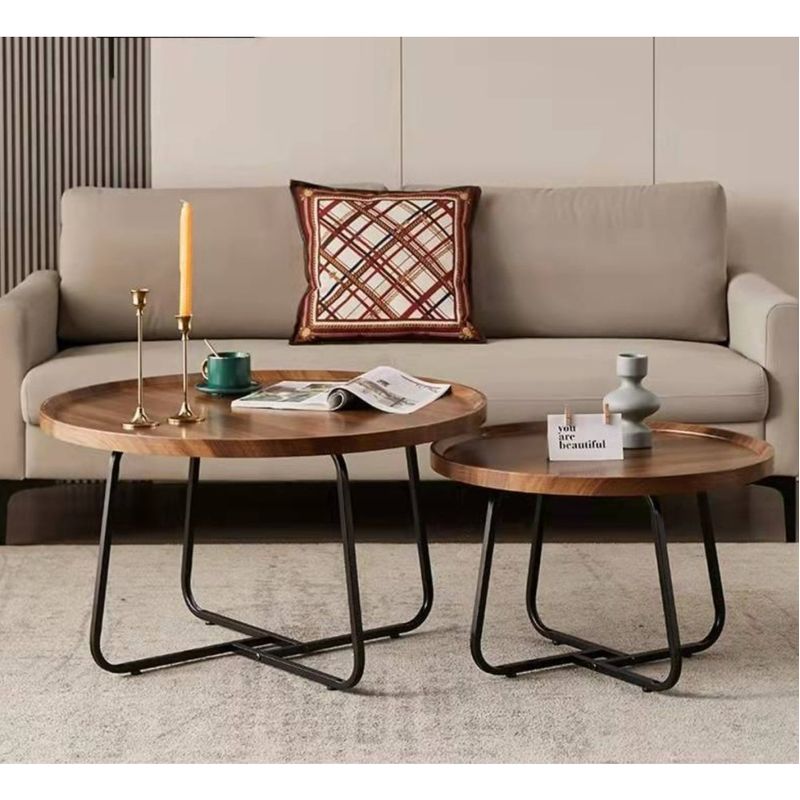 ANYHOGAR - Juego Mesa De Centro Redonda Doble Madera Color Marron