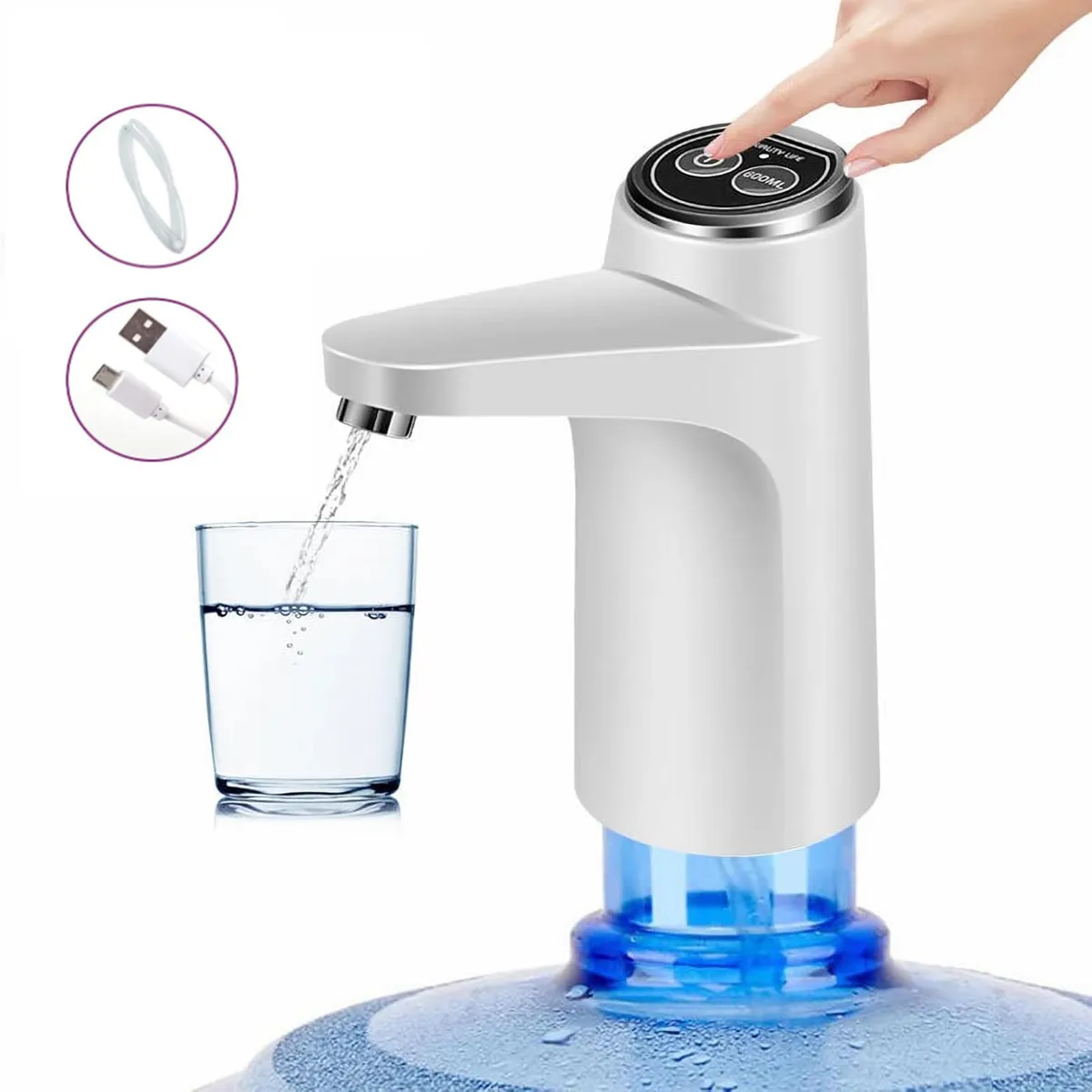 GENERICO - Portátil Usb Recargable Bomba De Agua Garrafon Oficina-Blanco