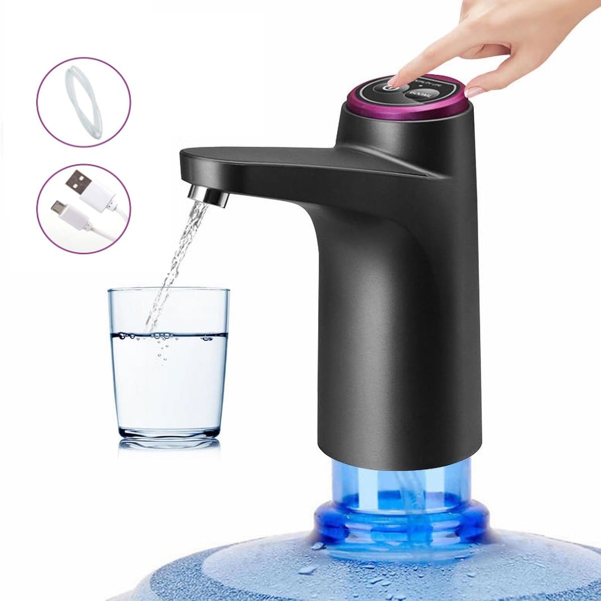 GENERICO - Portátil Usb Recargable Bomba De Agua Garrafon Oficina-Negro