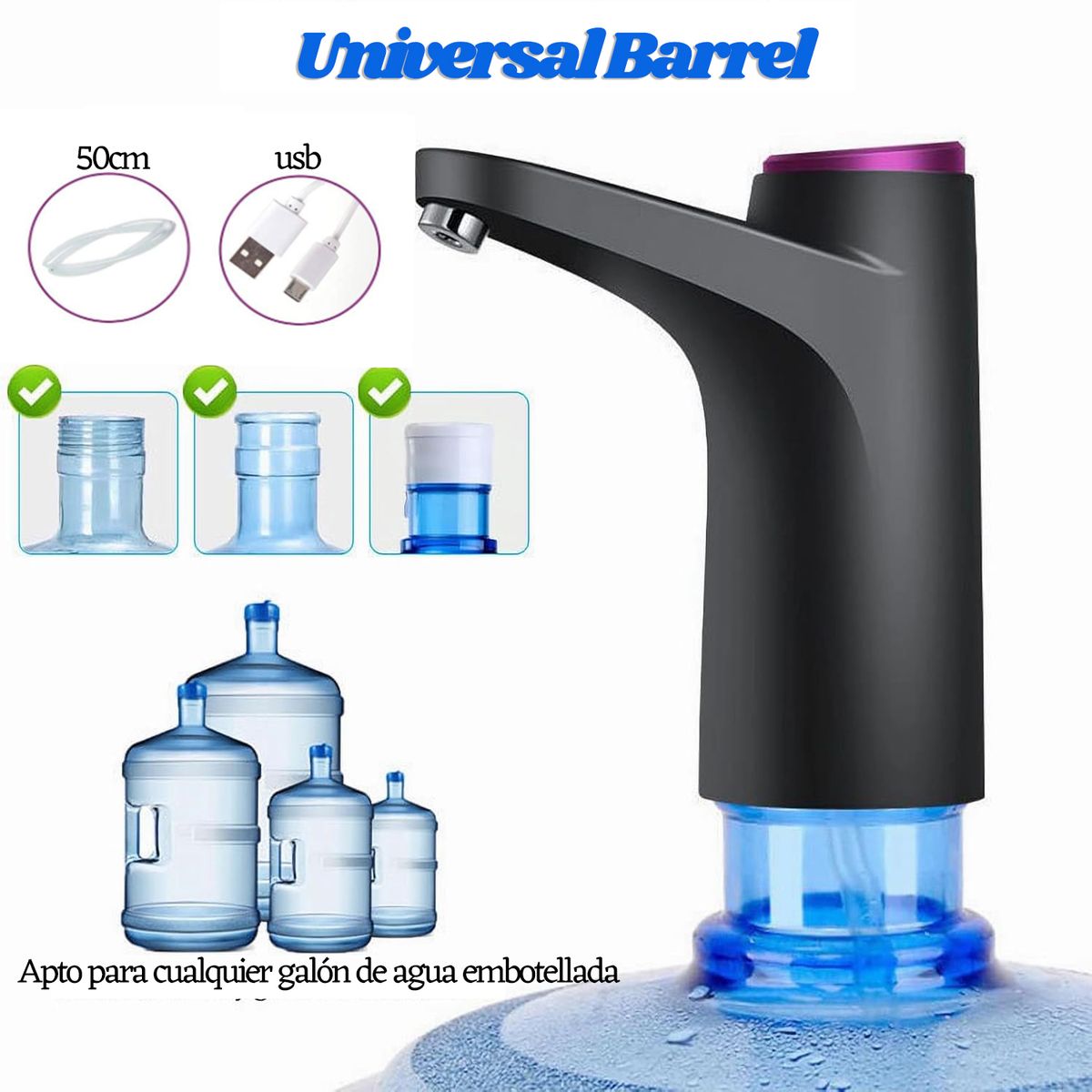 GENERICO - Portátil Usb Recargable Bomba De Agua Garrafon Oficina-Negro