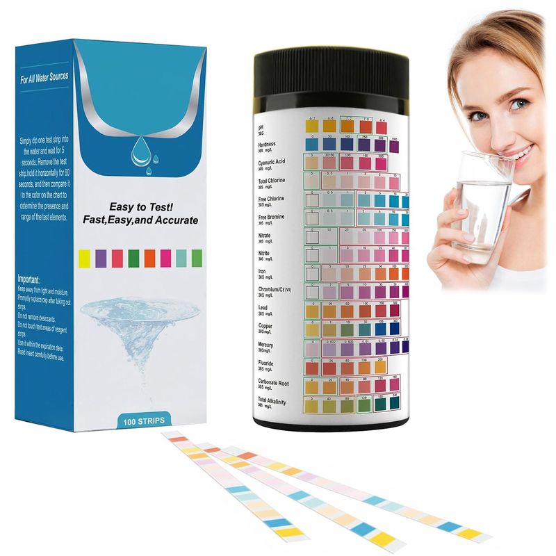 KUANGYE - Kit Calidad Pureza Agua Potable Tira 16en1 Grifo Pozo 100 Tiras