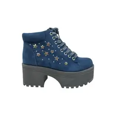 HERIEL - Botín Azul Plataforma Tachas Mujer.