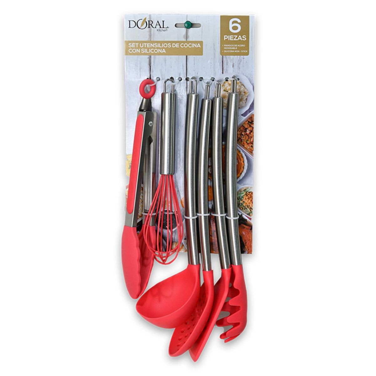 DORAL - Set De Cocina Utensilio Silicona 6 Piezas ROJO Doral