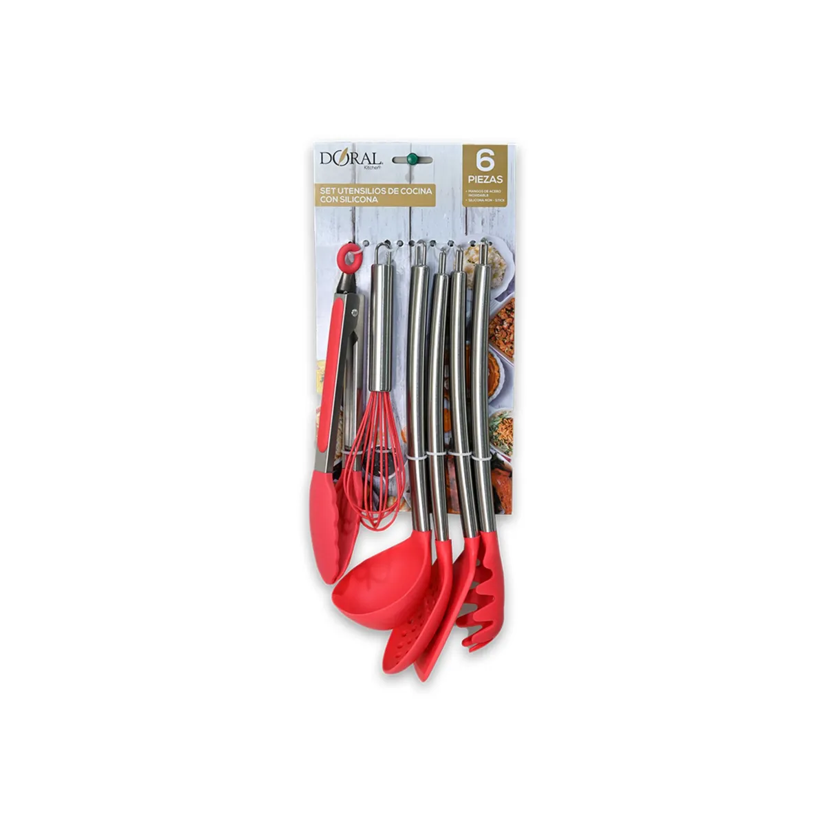 DORAL - Set De Cocina Utensilio Silicona 6 Piezas ROJO Doral