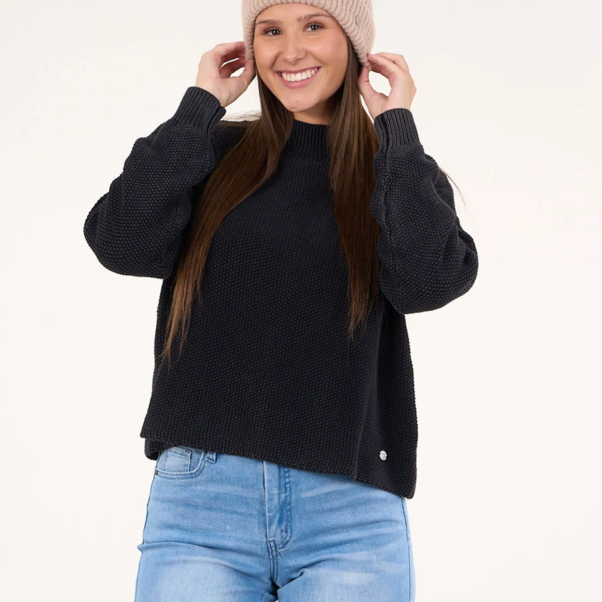 POLEMIC - Sweater mujer algodon con proceso Negro Polemic