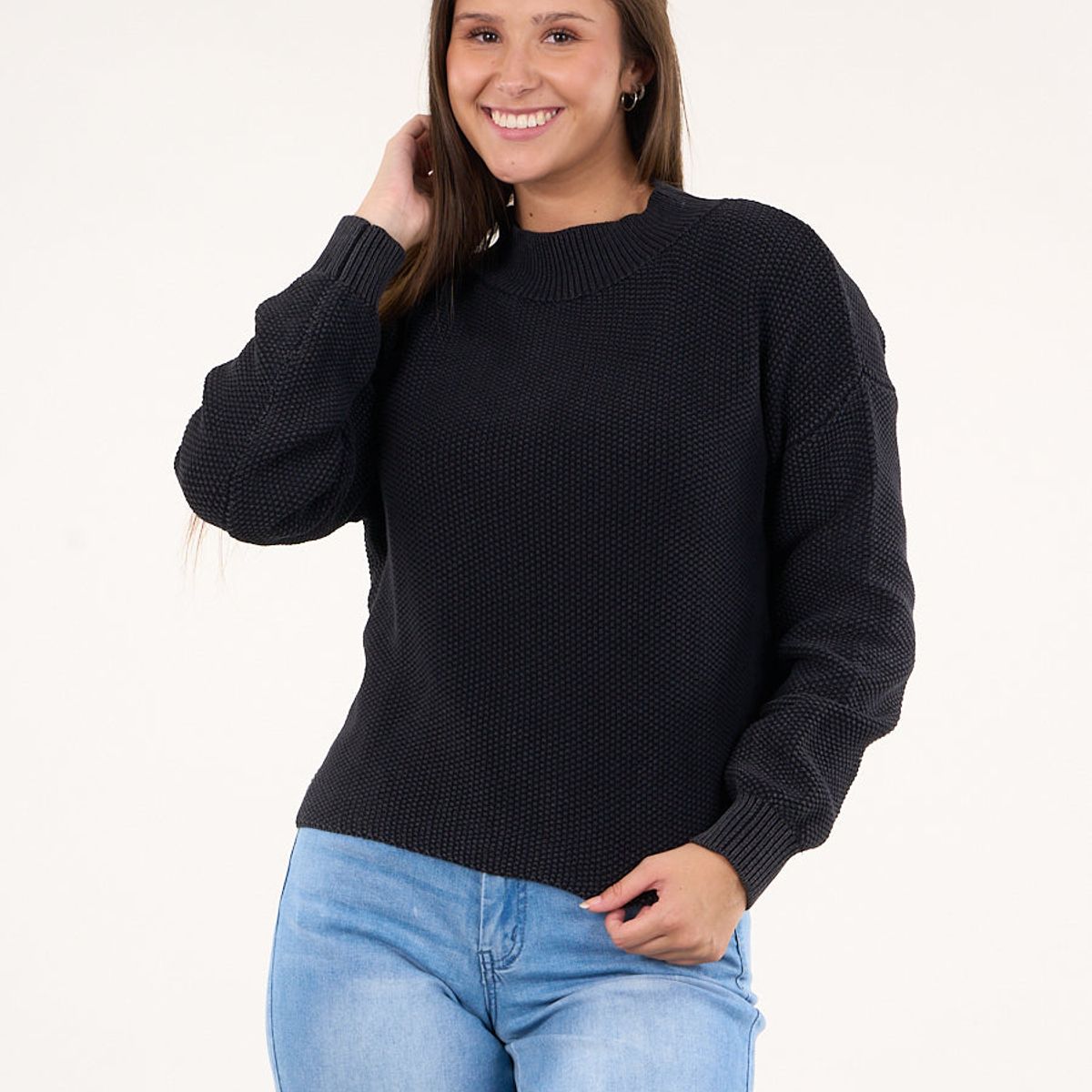 POLEMIC - Sweater mujer algodon con proceso Negro Polemic