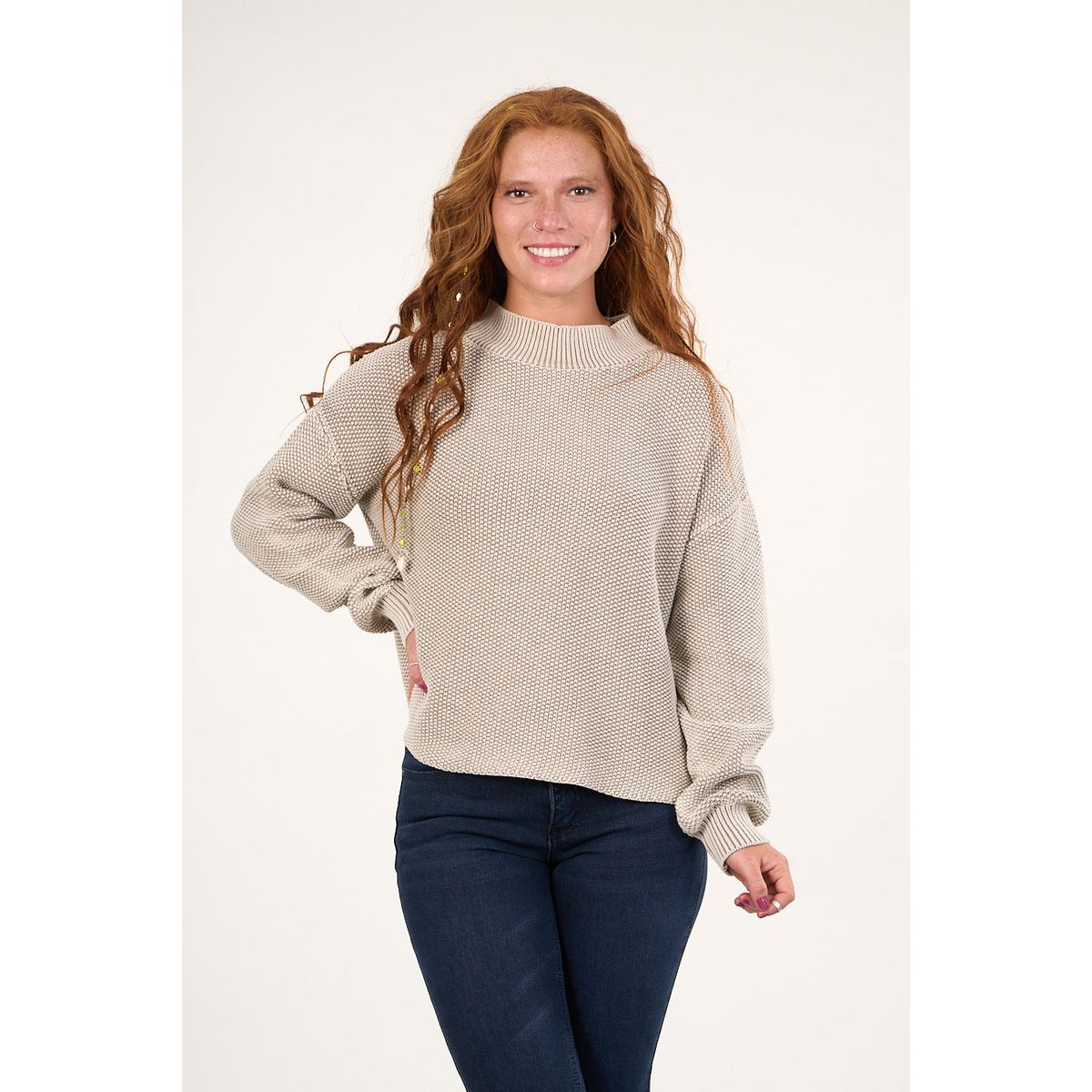 POLEMIC - Sweater mujer algodon con proceso beige Polemic