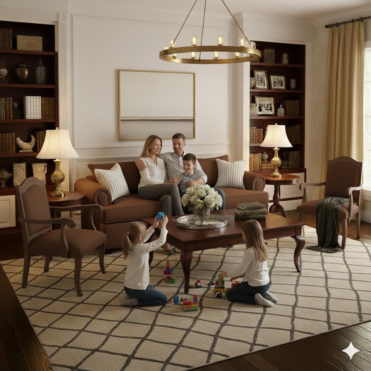 SITIAL HOME - Living 311 Antonia Cafe Sofa 3 Cuerpos de resortes + 2 Sitiales Madera