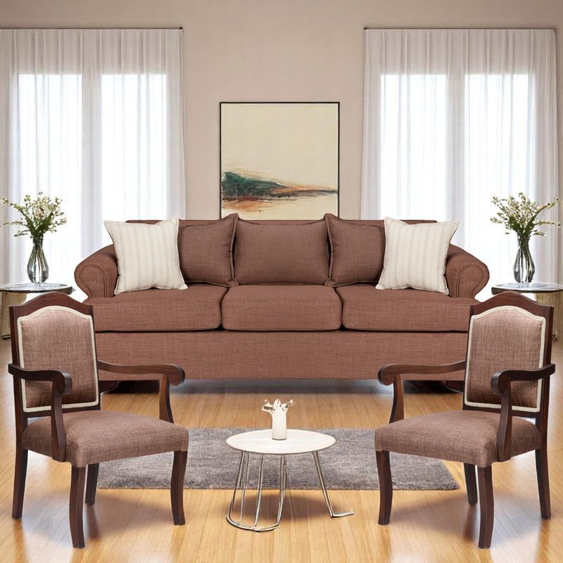 SITIAL HOME - LIVING 311  ANTONIA CAFE SOFA 3 CUERPOS RESORTES  2 SITIALES MADERA