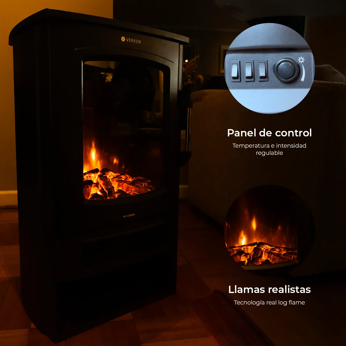 VERKEN - Calefactor Chimenea Eléctrica Wifi Magma Llama LED - Verken