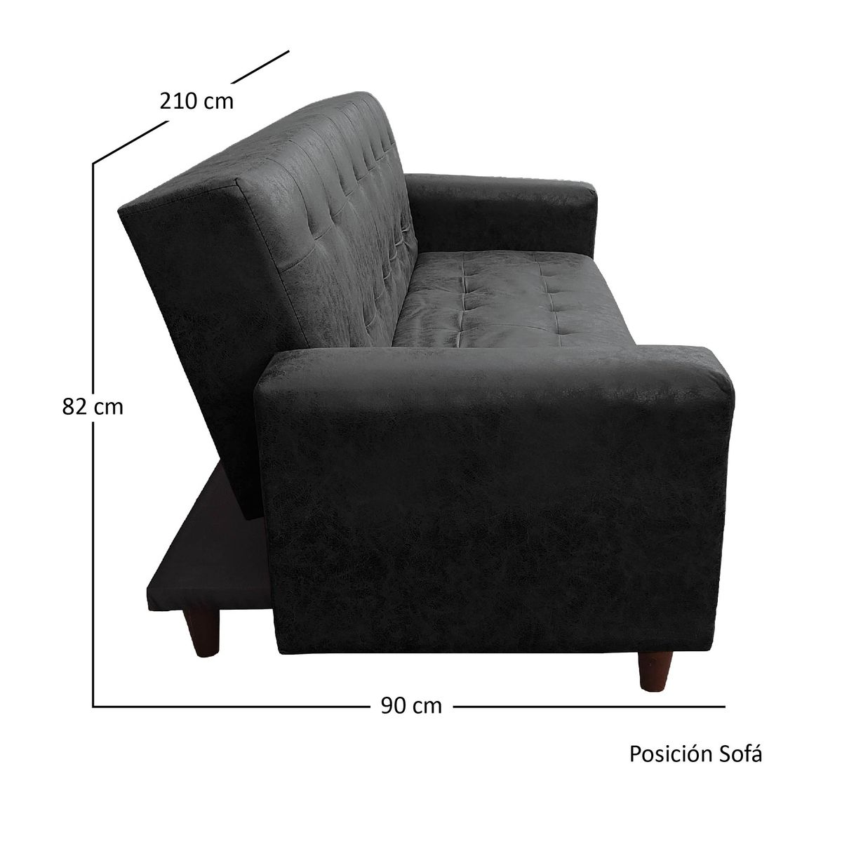 AMERICA DECORA - Sofá Cama Gran Amparo Envejecido Negro - 1.5 Plazas Resortes