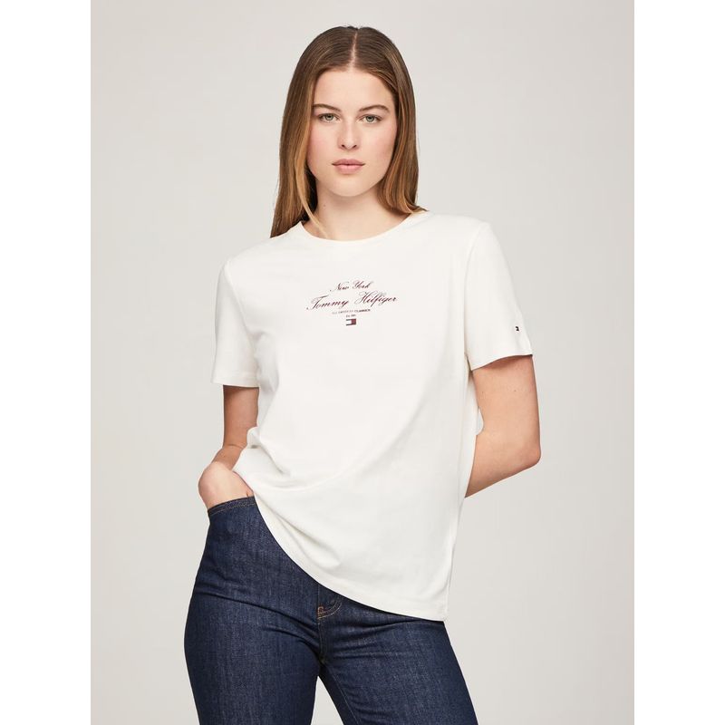 TOMMY HILFIGER - Polera Logo Script Regular Fit Blanco Tommy Hilfiger