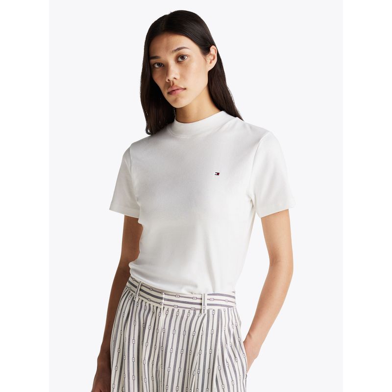 TOMMY HILFIGER - Polera Cropped Slim Fit Blanco Tommy Hilfiger