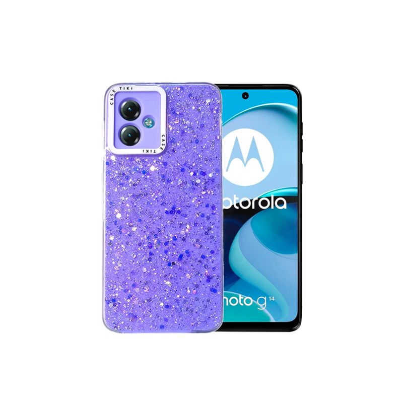 GENERICO - CARCASA PARA MOTOROLA G14 GLITTER CON POP SOCKET COLOR LILA