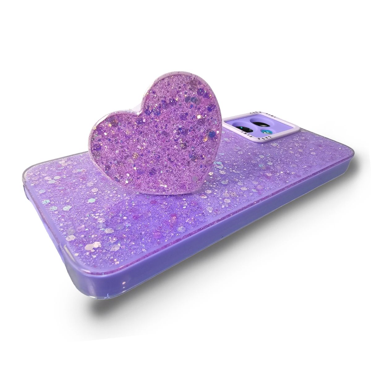 GENERICO - CARCASA PARA MOTOROLA G14 GLITTER CON POP SOCKET COLOR LILA