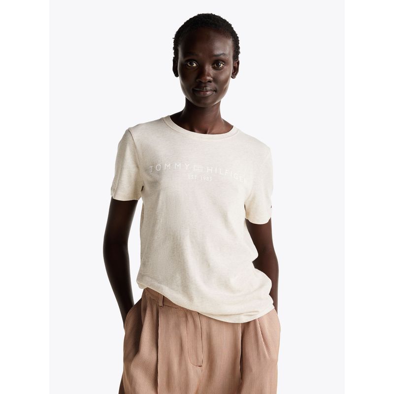 TOMMY HILFIGER - Polera Signature Con Logo Beige Tommy Hilfiger
