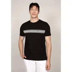 TOMMY HILFIGER - Polera Central Chest Stripe Logo Negro Tommy Hilfiger_.