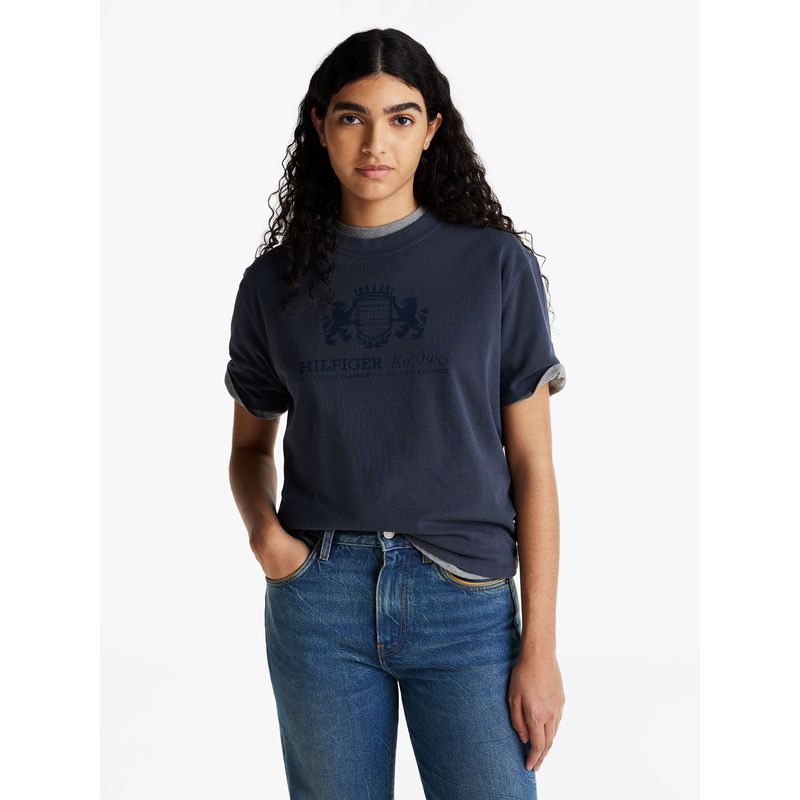TOMMY HILFIGER - Polera Neat Varsity Relaxed Fit Azul Tommy Hilfiger