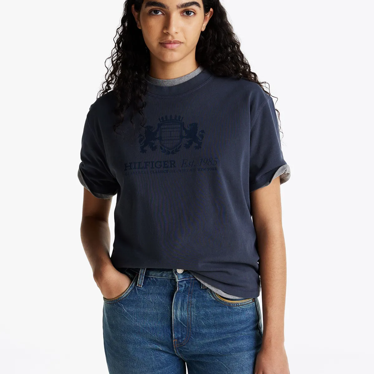 TOMMY HILFIGER - Polera Neat Varsity Relaxed Fit Azul Tommy Hilfiger