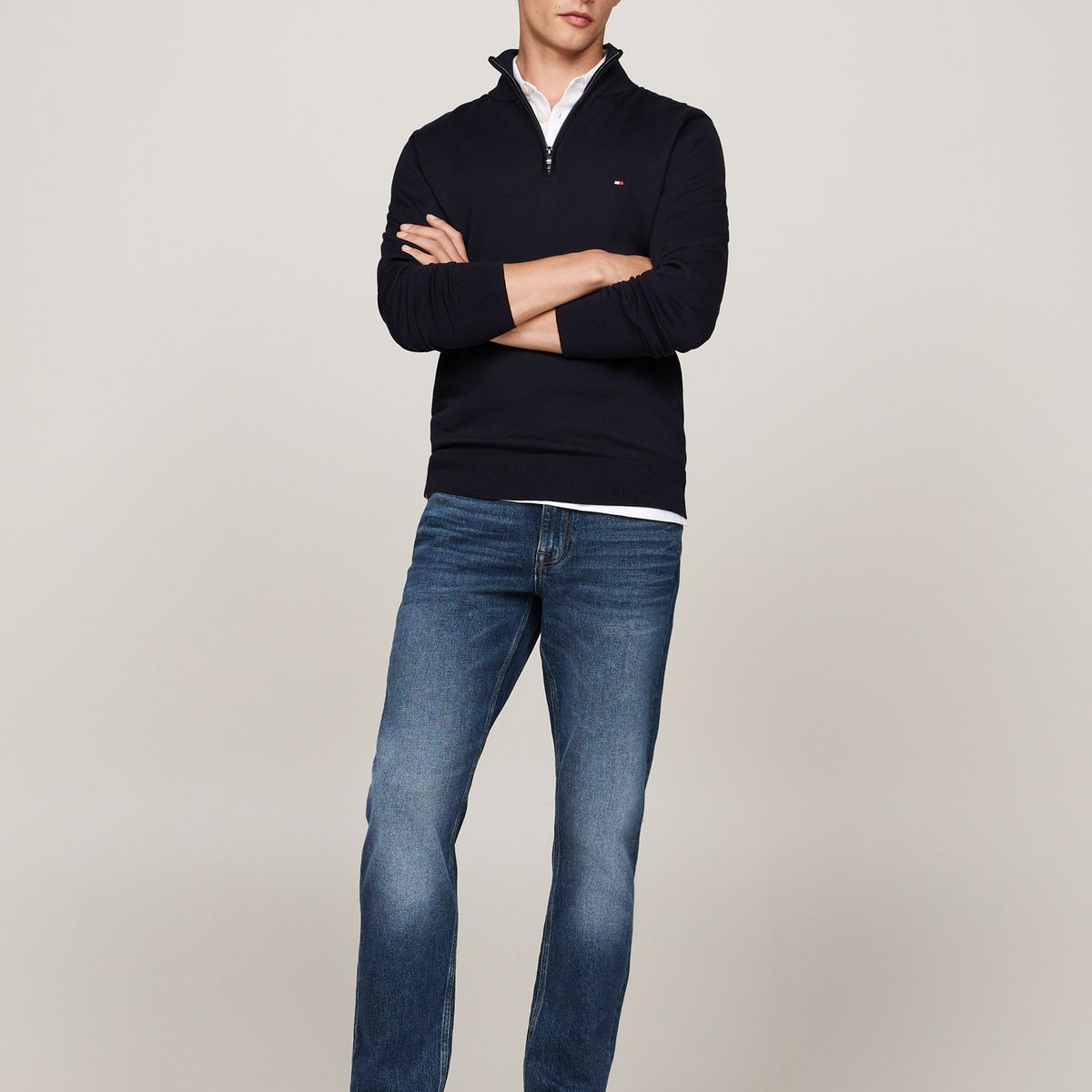 TOMMY HILFIGER - Sweater Essential Cotton Con Medio Cierre Azul Tommy Hilfiger
