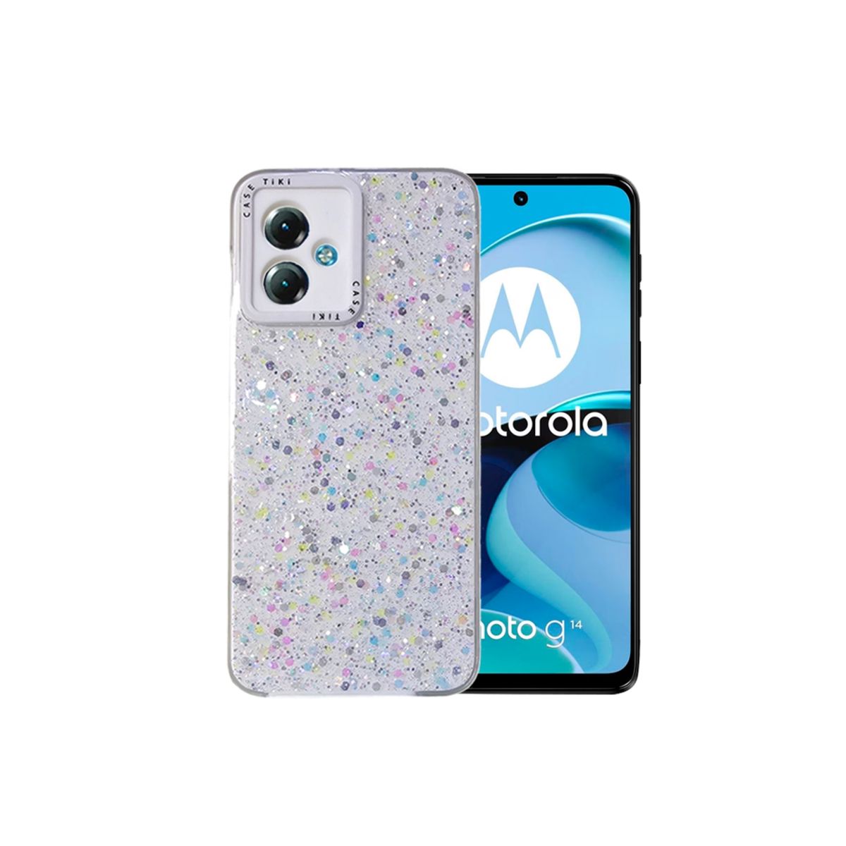 GENERICO - CARCASA PARA MOTOROLA G14 GLITTER CON POP SOCKET COLOR BLANCO